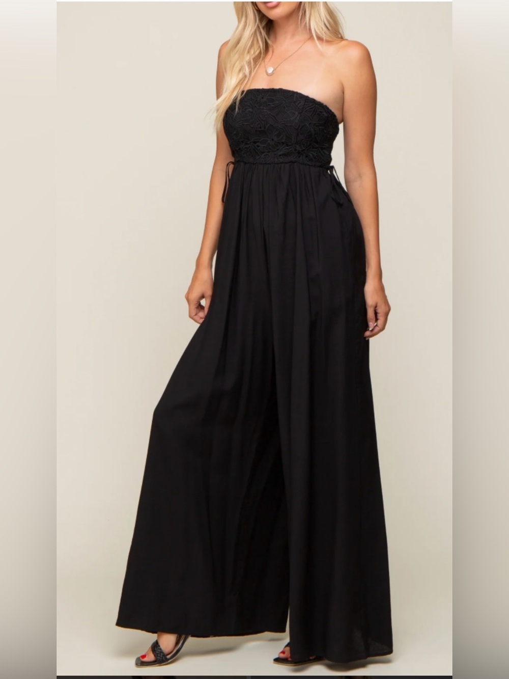 Mustard Seed Black Strapless Wide-Leg Jumpsuit NWT